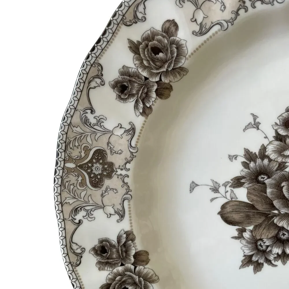 4pc Palate & Plate Victorian BROWN Rose Floral 10.5